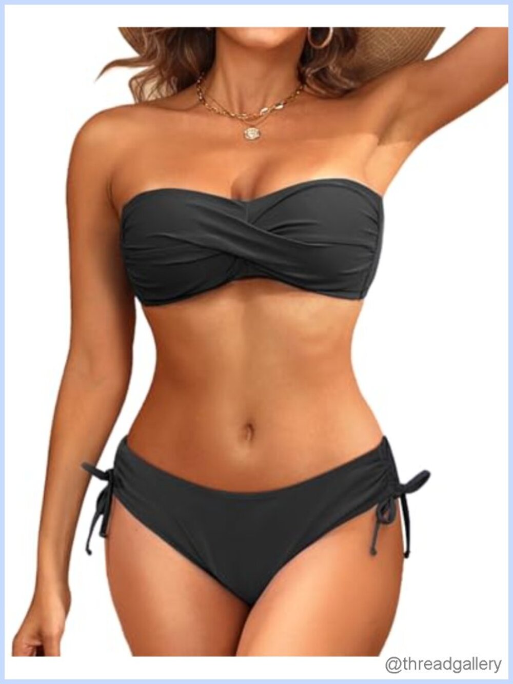 Women's Strapless Bandeau Bikini Set Two Piece Twist Front Swimsuit with